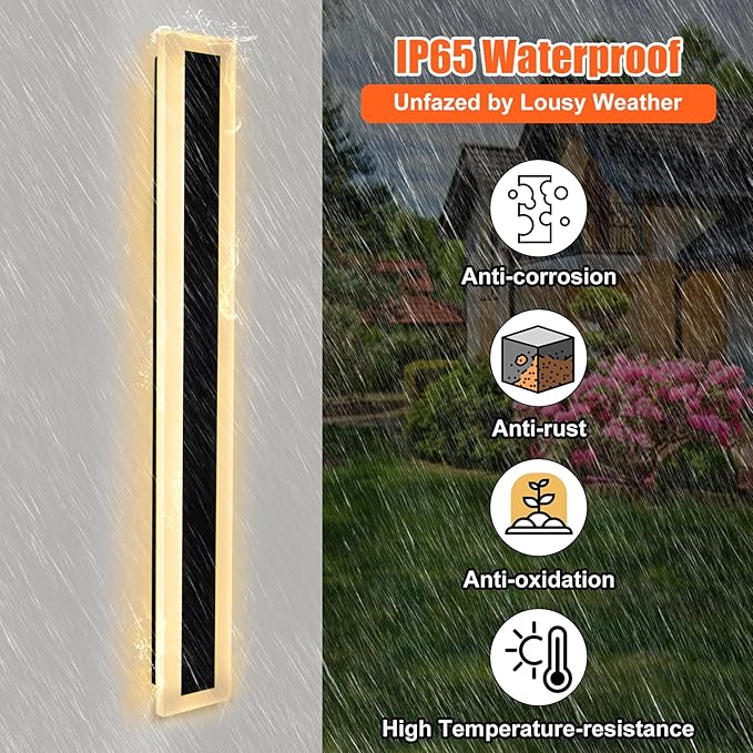 TooCust 2 Pack 40in Long Outdoor Modern LED Wall Sconce - IP65 Waterproof, 50W Warm 3000K Light for Garage, Narrow Strip Light, Wired Installation