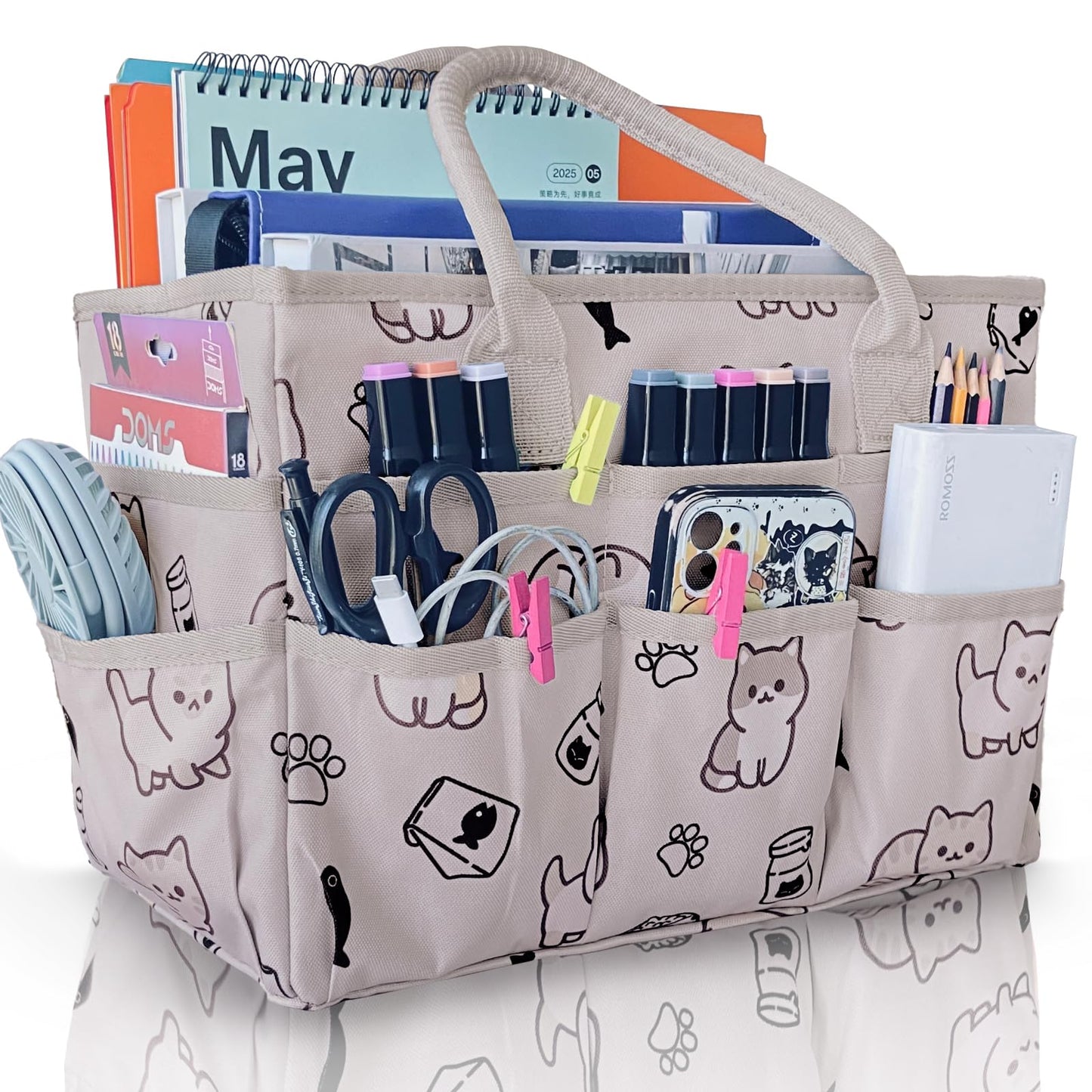 Cupohus Craft Organizer Tote Bag – Art Organizer, Craft Caddy with Multiple Pockets, Large Capacity Supply Storage Bag for Sewing, Knitting, Painting, and Travel (Pet Prints)