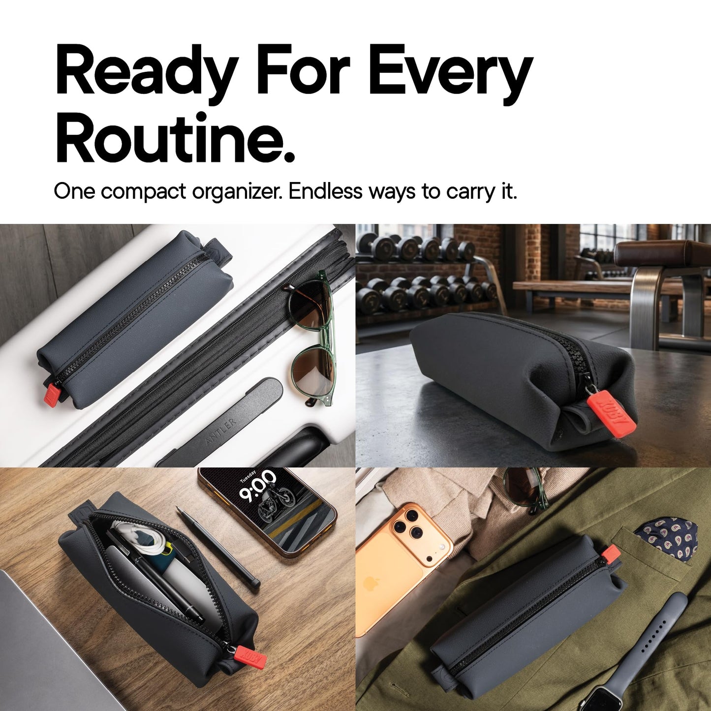TOOLETRIES The Koby Dopp Kit, Premium Silicone Toiletry Bag for Men, Compact Leak-Resistant Travel Organizer with Heavy-Duty Zipper, Easy-to-Clean Grooming Bag – Mini 8.5" x 2.75" x 2", Charcoal