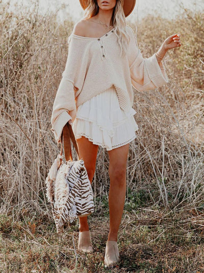 Aoudery Flowy Shorts for Women Casual Boho Ruffle Tiered Skorts High Waist Mini Skirts Golf Tennis Butterfly Crochet Shorts - A White S