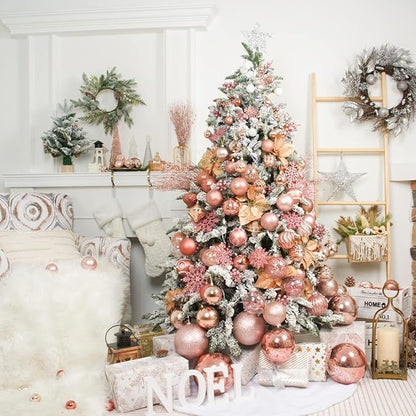 XmasExp 4ct Christmas Ball Ornaments Set -Large Clear Plastic Shatterproof Xmas Tree Ball Hanging Baubles Stuffed Delicate Glittering for Holiday Wedding Xmas Party Decoration (100mm/3.94",Rose Gold)