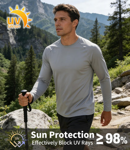 Long Sleeve Fishing Shirts for Men Sun Protection Rash Guard Shirts SPF UV Rashguard UPF 50+ Swim Shirt Running Workout Sunshirt 5 Pack