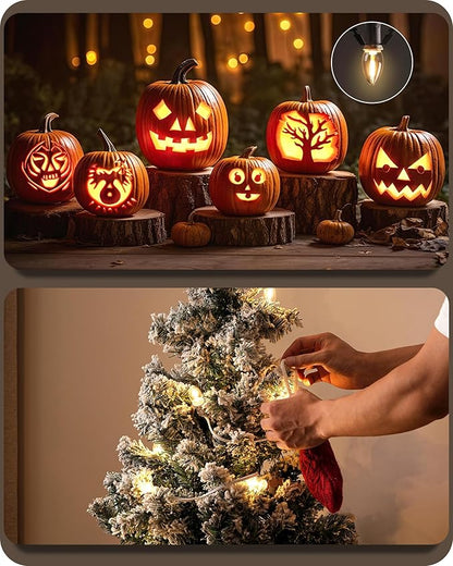 Christmas Village Lights, Decoration String Lights 10.5Ft with 5 C7 LED Bulbs, Warm White, with Socket and Switch, for Christmas Snow House,Pumpkin Crafts,Holiday Decoration W07VL05
