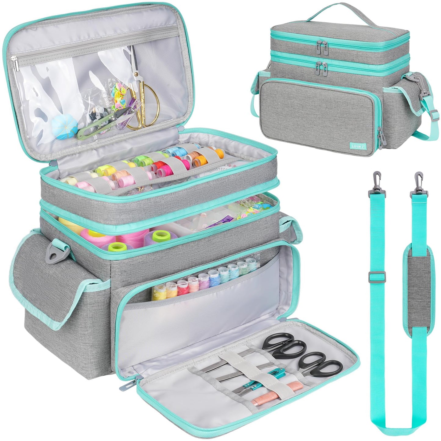 Large Sewing Supplies Organizer,Double-Layer Sewing Accessories Storage and Organizer Case Bag,Protable Travel Sewing Box Sewing Basket for Sewing Tools,Grey(Bag Only)