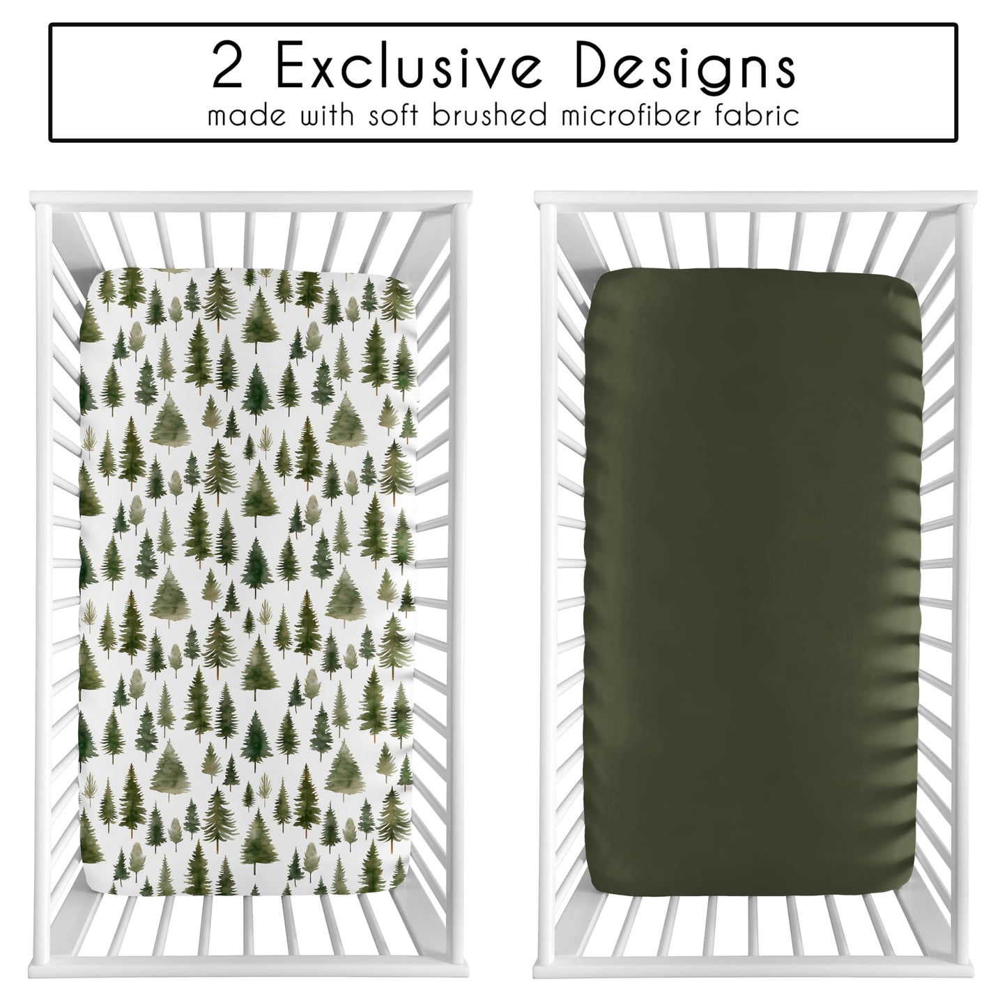 Sweet Jojo Designs 2-Piece Baby Crib Sheets Set (Green Woodland Tree) for Boys or Girls, Infant Nursery, Toddler Room - Standard Size (Neutral, Solid, Forest Pine Trees, Wilderness, Christmas Fir)
