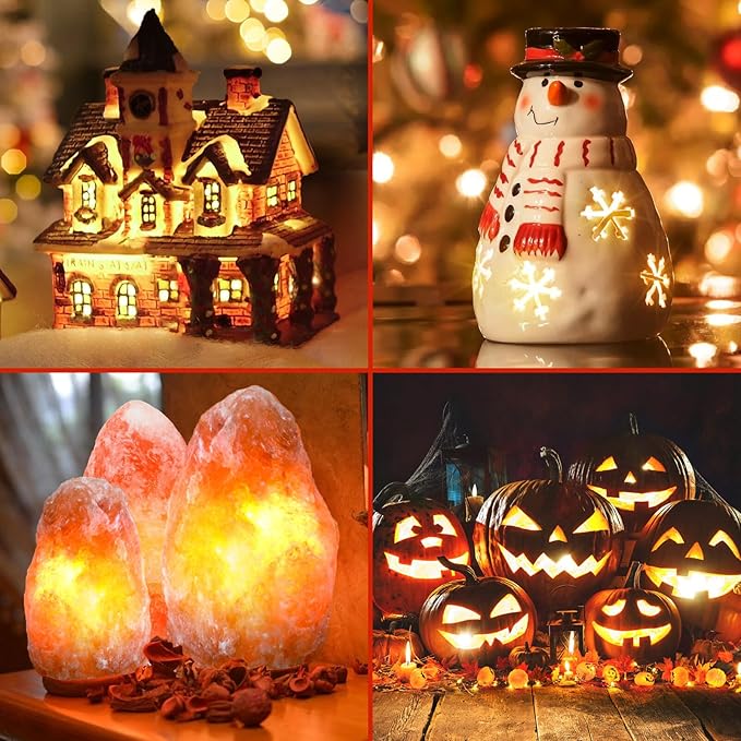 Accessory Cord with 9 LED Light Bulbs, 14.8ft Christmas Village Lights C7 Light Cord with Switch & 2 Fuse for Salt Lamp, Halloween Pumpkin, Xmas Village House Blow Mold