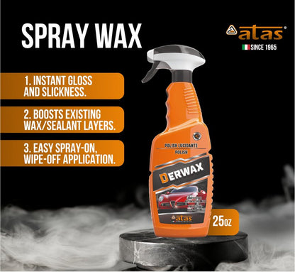 Spray Wax for Cars – Instant Mirror Shine & Streak-Free Finish – Premium Italian Formula, Easy Wipe-On Car Wax Spray for Deep Gloss, Slick Surface & Protection on Paint, Plastic & Trim – 25 Oz