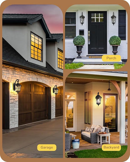 EDISHINE Dusk to Dawn Outdoor Wall Lights, 20.4" Large Size Exterior Lantern Fixture, Porch Lights Wall Mount, Roman Wall Lamp, Waterproof Outside Wall Sconce for Front Door Garage, Black