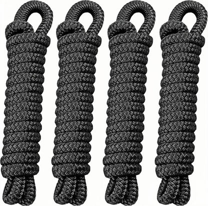 PACTHSD 4 Pack 3/8 Inch x 10 ft Boat Fender Lines - Marine Grade Nylon Boat Rope with 6" Loop for Tying Fenders and Docking - Double Braided Dock Lines, Easy Handling, Fray Resistant, Black