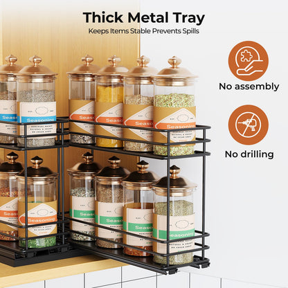 Pull Out Spice Rack Organizer for Cabinet, Slide Out Spice Racks, Easy to Install, 2.1''Wx10.35''Dx8.26''H, 3 Drawers 2 Tiers(Black)