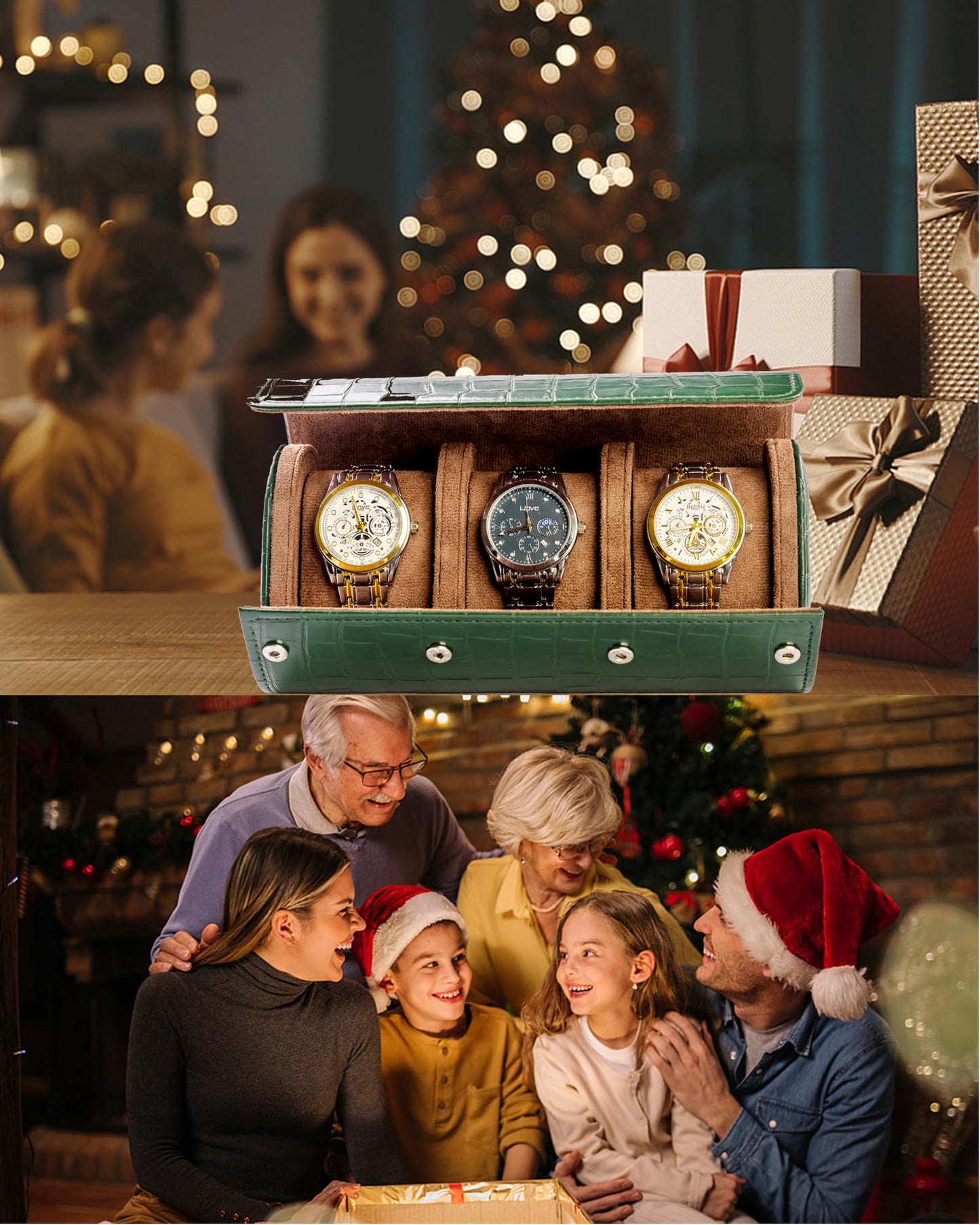 MR.OKAY 3 Watch Travel Case-Classic Leather Watch Case With Superb Texture. (Portable Watch Roll Or Organizer For Storage And Display).Festival Gift For Men, All Handcrafted By Artisans.