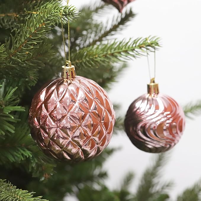 Senjie 36pcs Rose Gold Christmas Ornaments Set: Eclectic Classic, Shatterproof Plastic Balls with Hanging Loops for Christmas, Halloween, Anniversary, Wedding