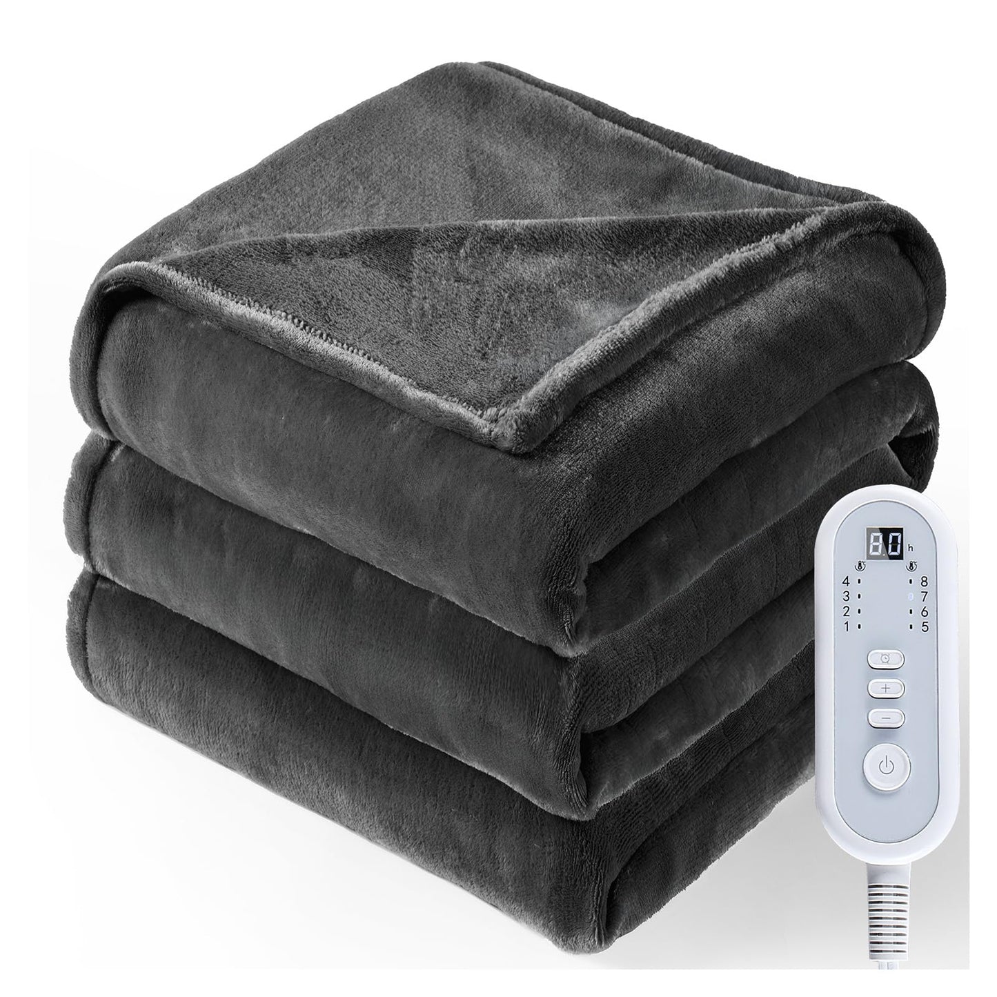 Heated Blanket Twin, Electric Blanket Soft Sherpa Flannel, 10 Hours Auto Shut-off & 8 Fast Heating Levels, Machine Washable ETL Certified, Heating Blanket for Bed & Sofa (62x84 inches, Gray)