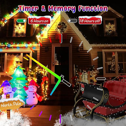 Hezbjiti 108 FT 300 LED Color Changing Christmas Lights Outdoor, 11 Modes String Lights IP44 Waterproof Fairy Lights for Party Tree Yard Porch Wedding (Warm White to Multicolor, Green Wire)