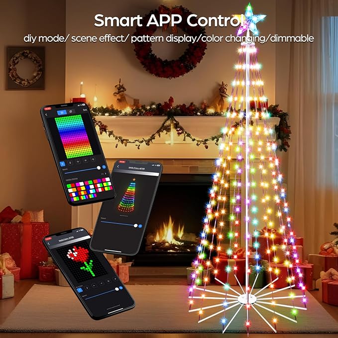 8 FT Outdoor Christmas Tree,Smart APP Remote Control RGB Color Changing DIY Timer LED Christmas Tree for Indoor Outdoor Decorations