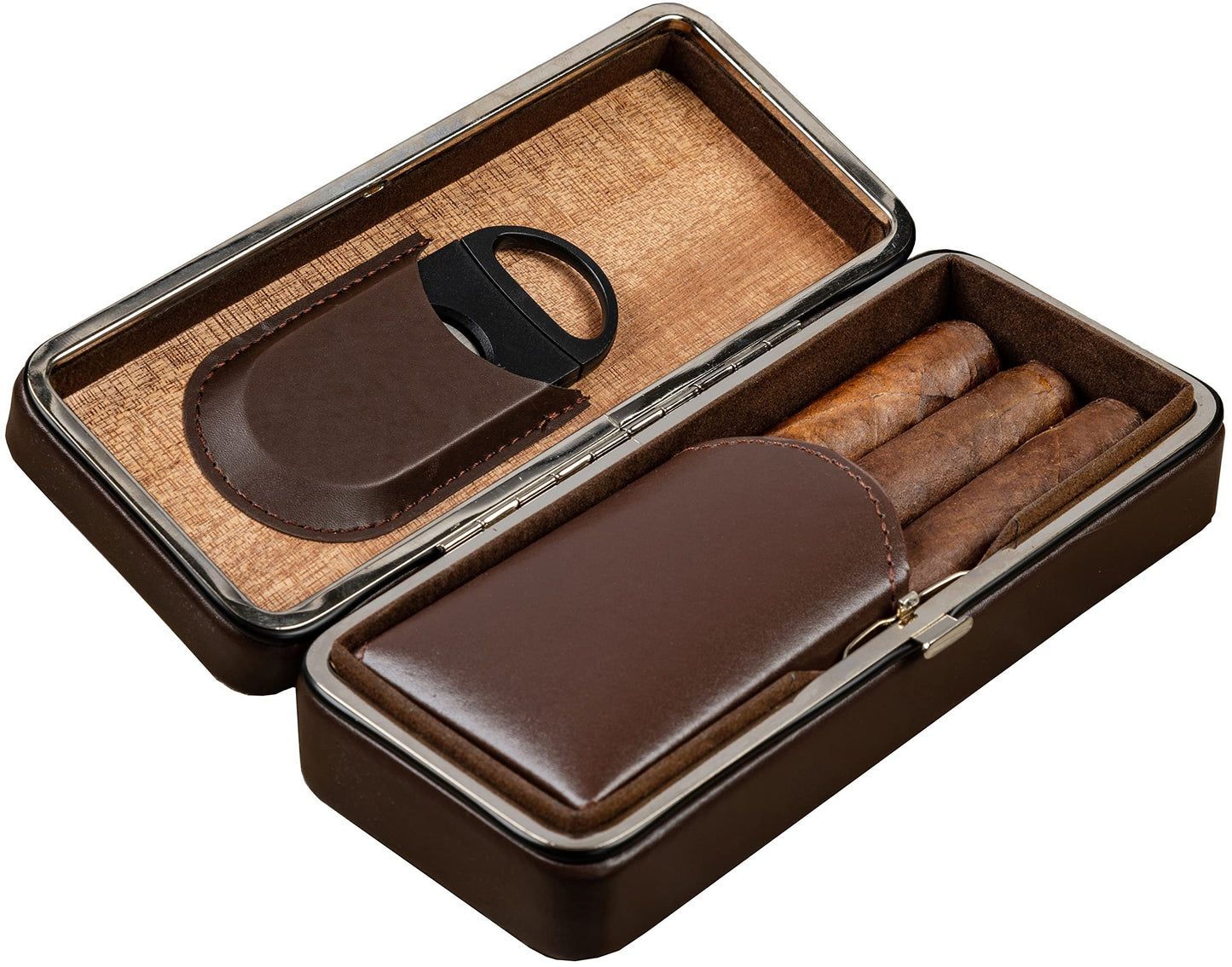 Prestige Import Group - 3 Cigar Folding with Snap Lock Cigar Travel Case - Color: Brown