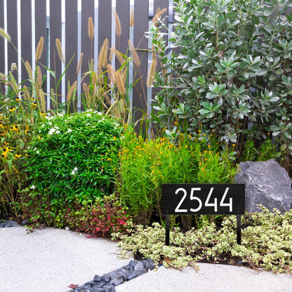 Whitehall Personalized Cast Metal Lawn Mounted Address Sign - The Mid-Century Modern Rectangle Plaque. Made in the USA. Display your address Custom house number sign.