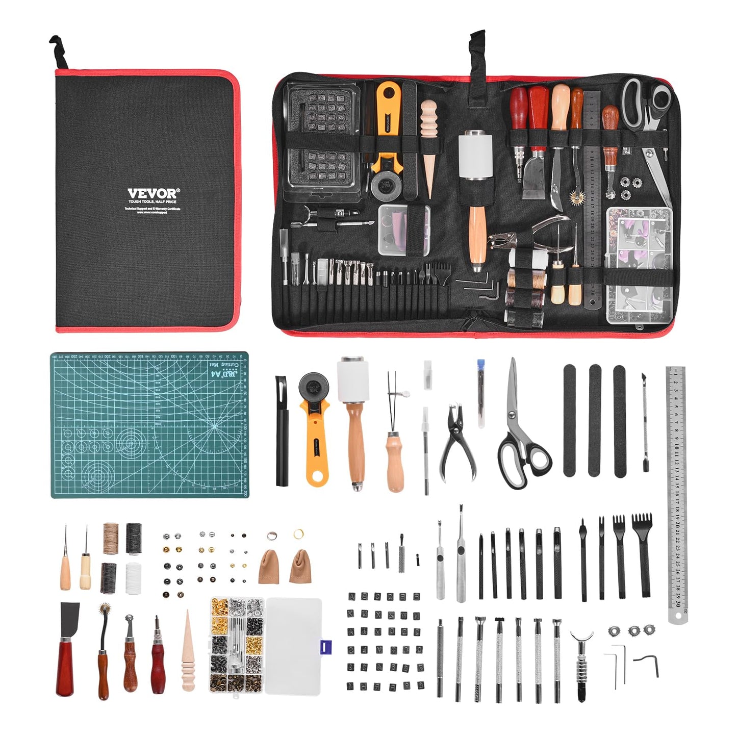 VEVOR Leather Working Tools Kit, 61 PCS Leather Craft Tools with Portable Canvas Storage Bag, Engraving Punching Sewing Stamping Sanding Tools, Ideal for Beginners DIY Enthusiasts and Professionals