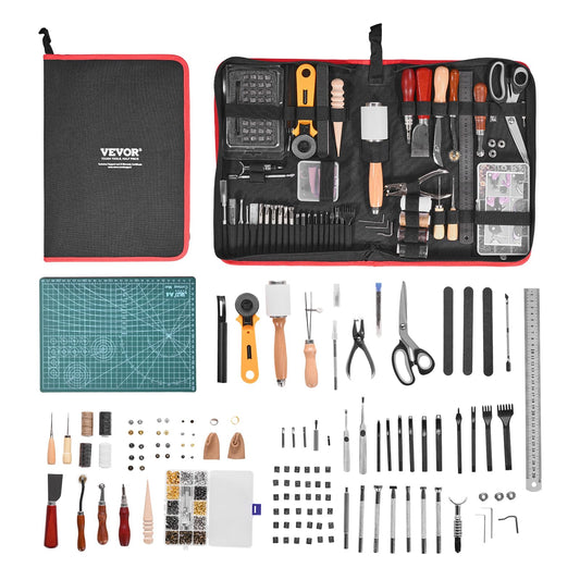 VEVOR Leather Working Tools Kit, 61 PCS Leather Craft Tools with Portable Canvas Storage Bag, Engraving Punching Sewing Stamping Sanding Tools, Ideal for Beginners DIY Enthusiasts and Professionals