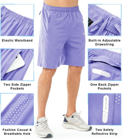 NORTHYARD Men's Athletic Running Shorts Gym Workout 7"/9"/5" Quick Dry Lightweight Sports Basketball Tennis 3 Zipper Pockets VIOLET-9inch XL