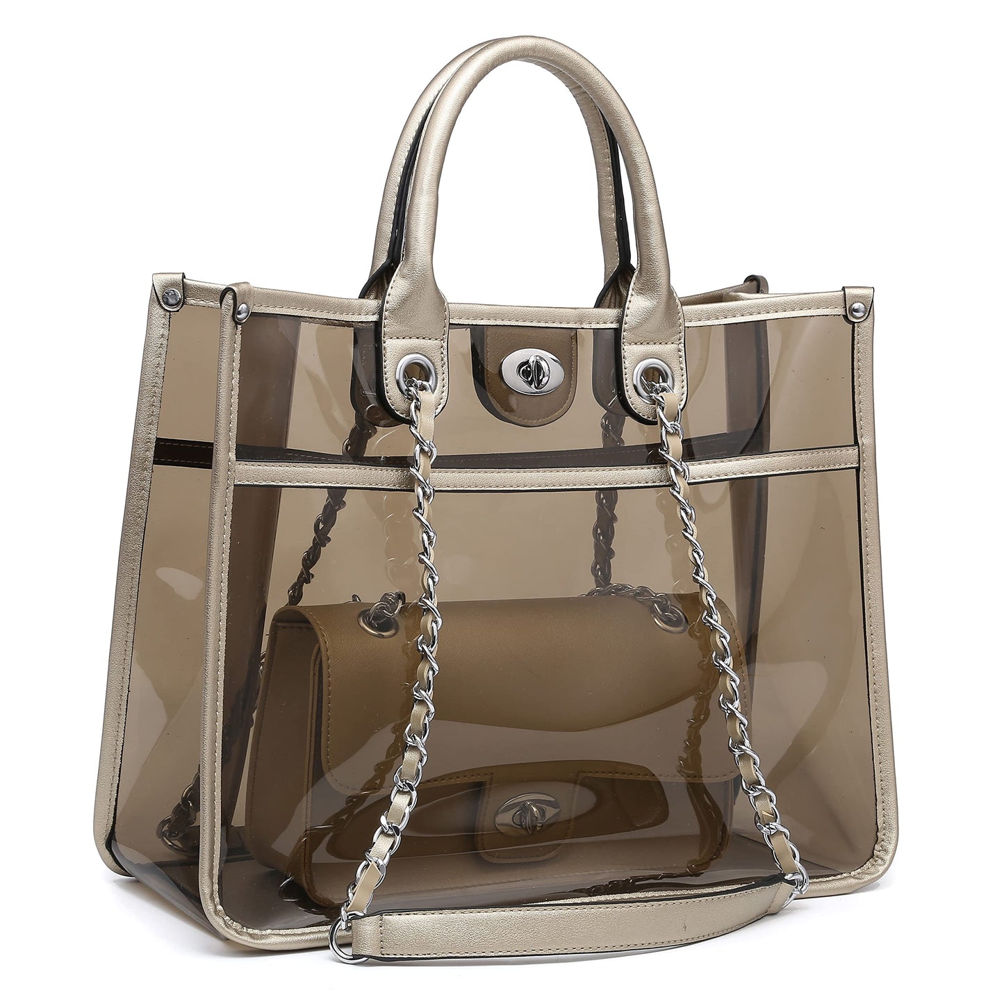BTF BE TOP FASHION Women Clear Tote Bag for Stadium Events Clear Purse 2 in 1 Crossbody Shoulder Work Bag