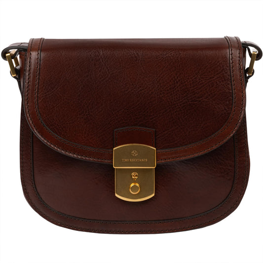 Time Resistance Leather Crossbody Bag – Saddle Bag with Magnetic Closure - Leather Messenger Bag for Women (Brown)