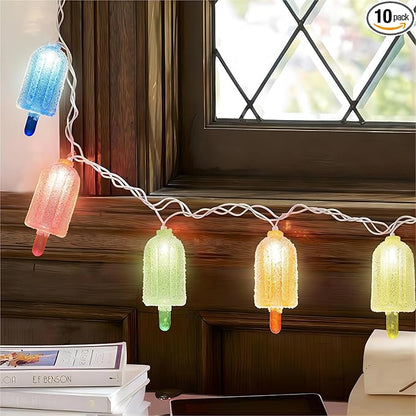 8.5Ft LED Popsicle String Lights - Plug in Colorful Ice Cream Decorative String Lights with 10 Popsicle Lights for Indoor Outdoor Parties Bedrooms Summer Patio Holiday Decor
