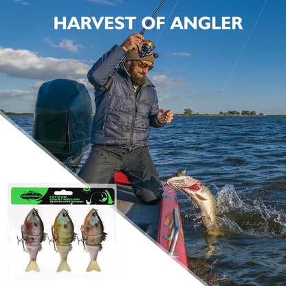 FONMANG 3-Pieces Swimbait Fishing Lures, 4.3in Lifelike Bluegill Multi-Jointed Slow Sinking Swim Bait, Fishing Lure for Large-Sized Bass, Walleye and Pike Fish in Freshwater and Saltwater-3Color