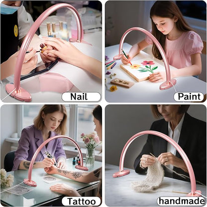 Half Moon Light for Nail Desk, Moon Light Nail Tech, 20 inch Moon Lamp for Nails 3 Color Temperature for Table for Nails/Photograph/Crafts Lighting(Medium Pink)