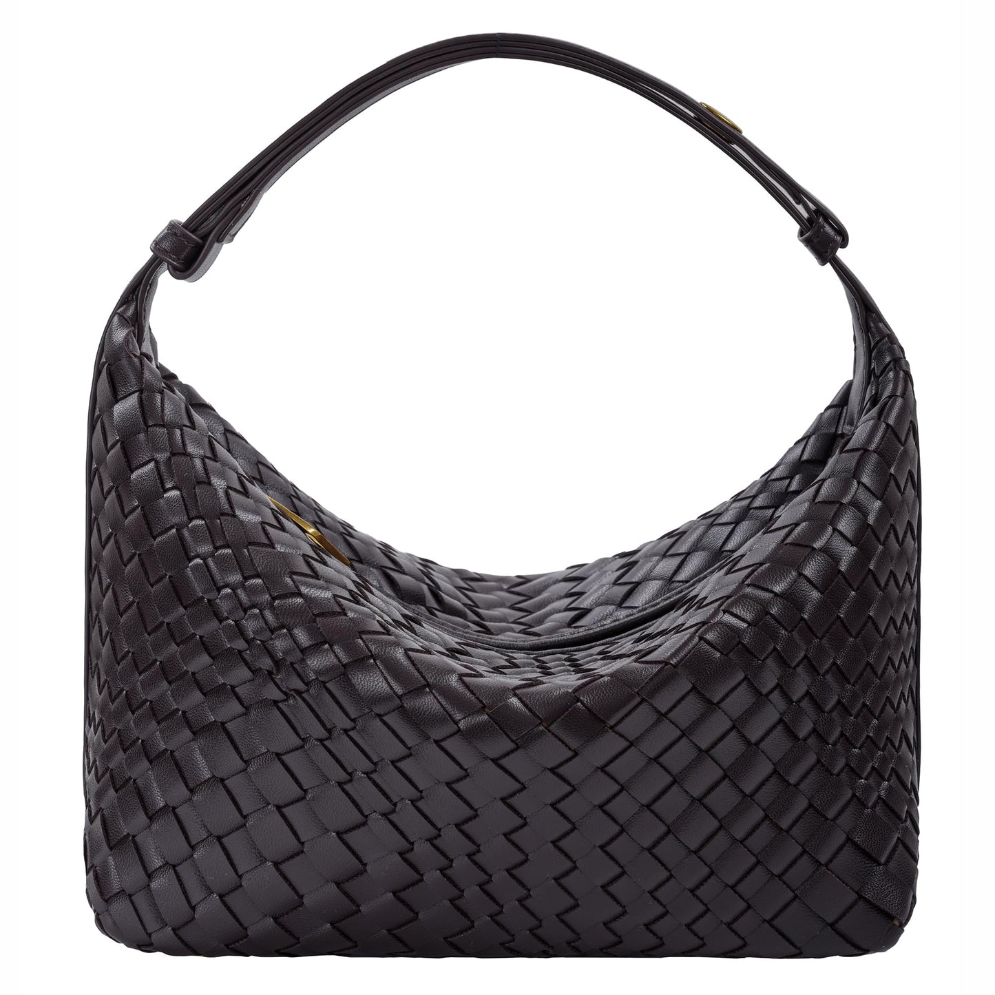 Woven Vegan Leather Tote Bag for Women, Soft Leather Shoulder Bag, Top Handle Handbag Clutch Purse, Coffee
