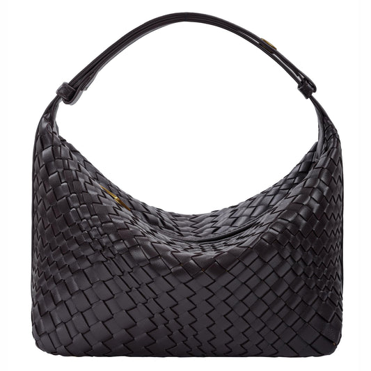 Woven Vegan Leather Tote Bag for Women, Soft Leather Shoulder Bag, Top Handle Handbag Clutch Purse, Coffee