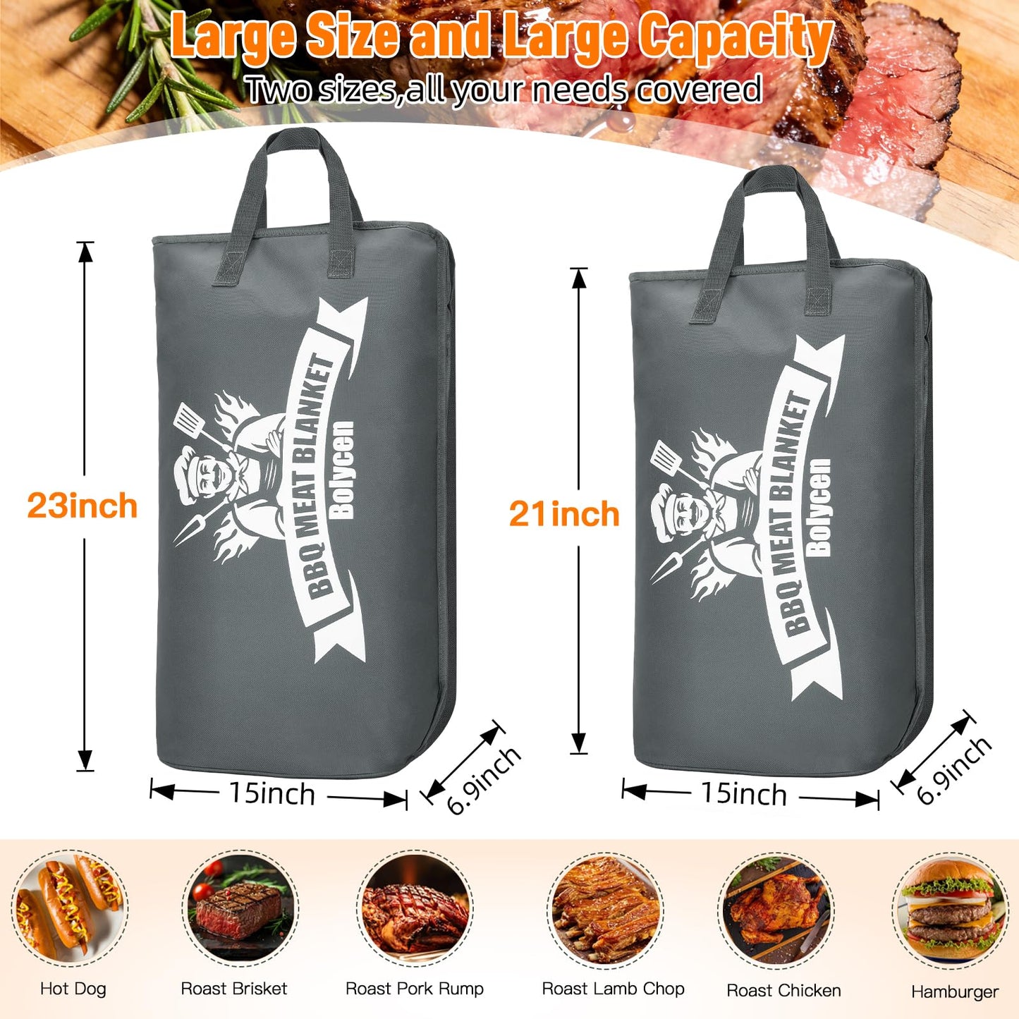 Upgraded Insulated BBQ Blanket for Resting Meat-BBQ Smoker Accessories Gifts for Men Dad Husband-Air Fryer/Kitchen/Camping/Baking/Party Essential-Bag for Brisket/Steak/Pork Shoulder/Turkey (21inch)