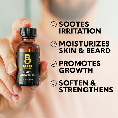 Beard Club - Beard Growth Serum with Natural Castor, Coconut and Avocado to Grow a Thicker, Fuller Beard, Fill in Patches and Stimulate Healthier Facial Hair Growth