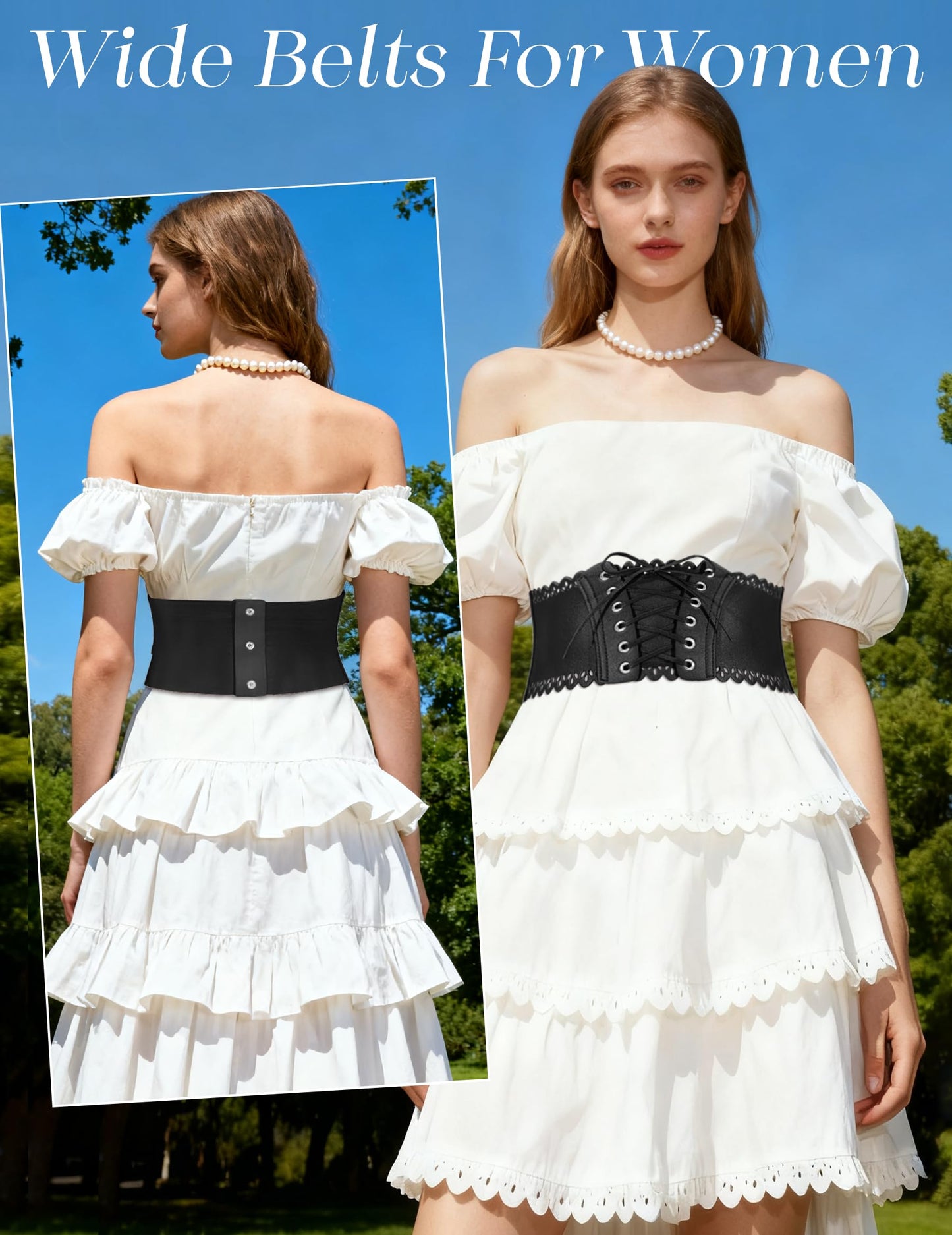 Wedtrend Women's Belts Waist Belt for Dress Wide Elastic Belts for Women Black Leather Corset Renaissance Black Corset Top WTBT005 Black L