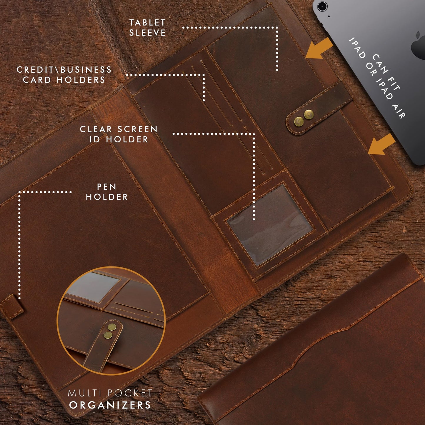 ELIZO Leather Portfolio Padfolio Leather Binder Folder for Men and Women Professional Business Portfolio Organizer Men and Women