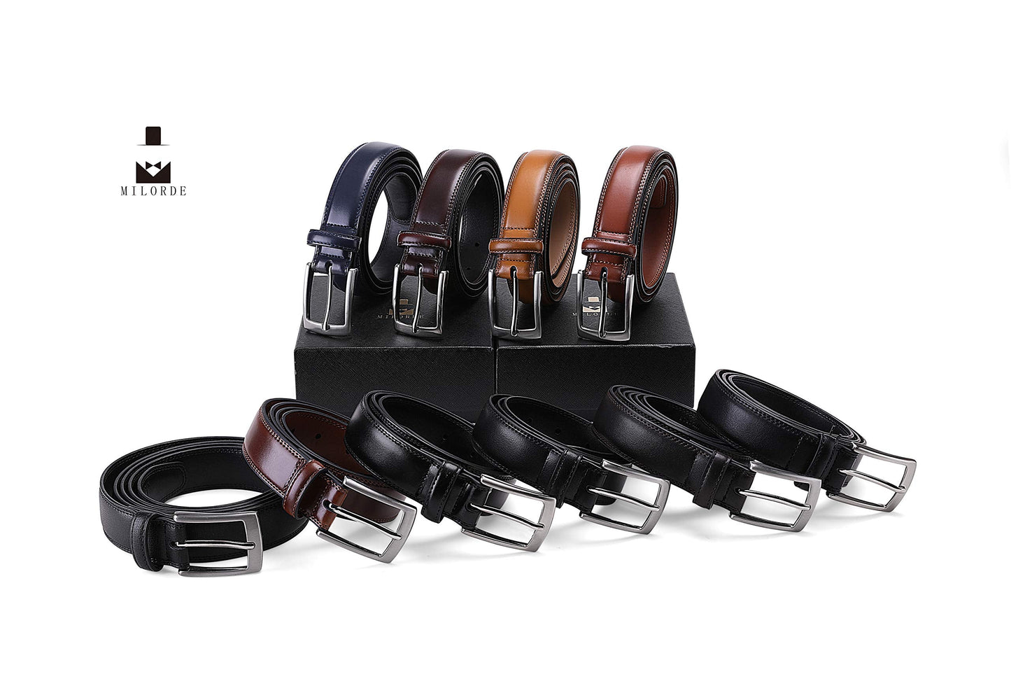 MILORDE Men's Belt, Fashion & Classic Designs for Work Business and Casual (Size 40 (Waist 38), Whole Black)