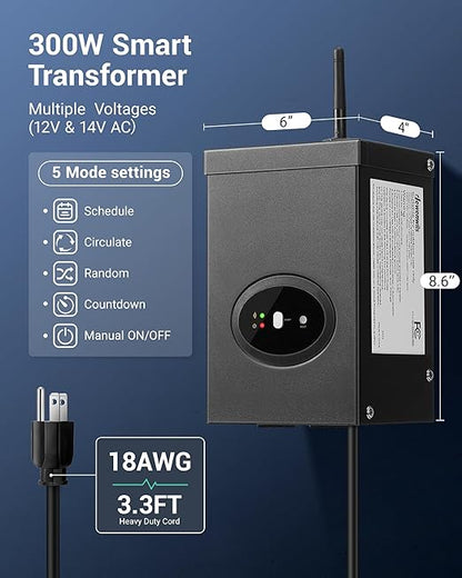 DEWENWILS 300W Smart Low Voltage Transformer, Compatible with Alexa and Google Home, 120V AC to 12V AC for LED Landscape Lights, Outdoor Lighting, ETL Listed, Waterproof, Schedule and Timer