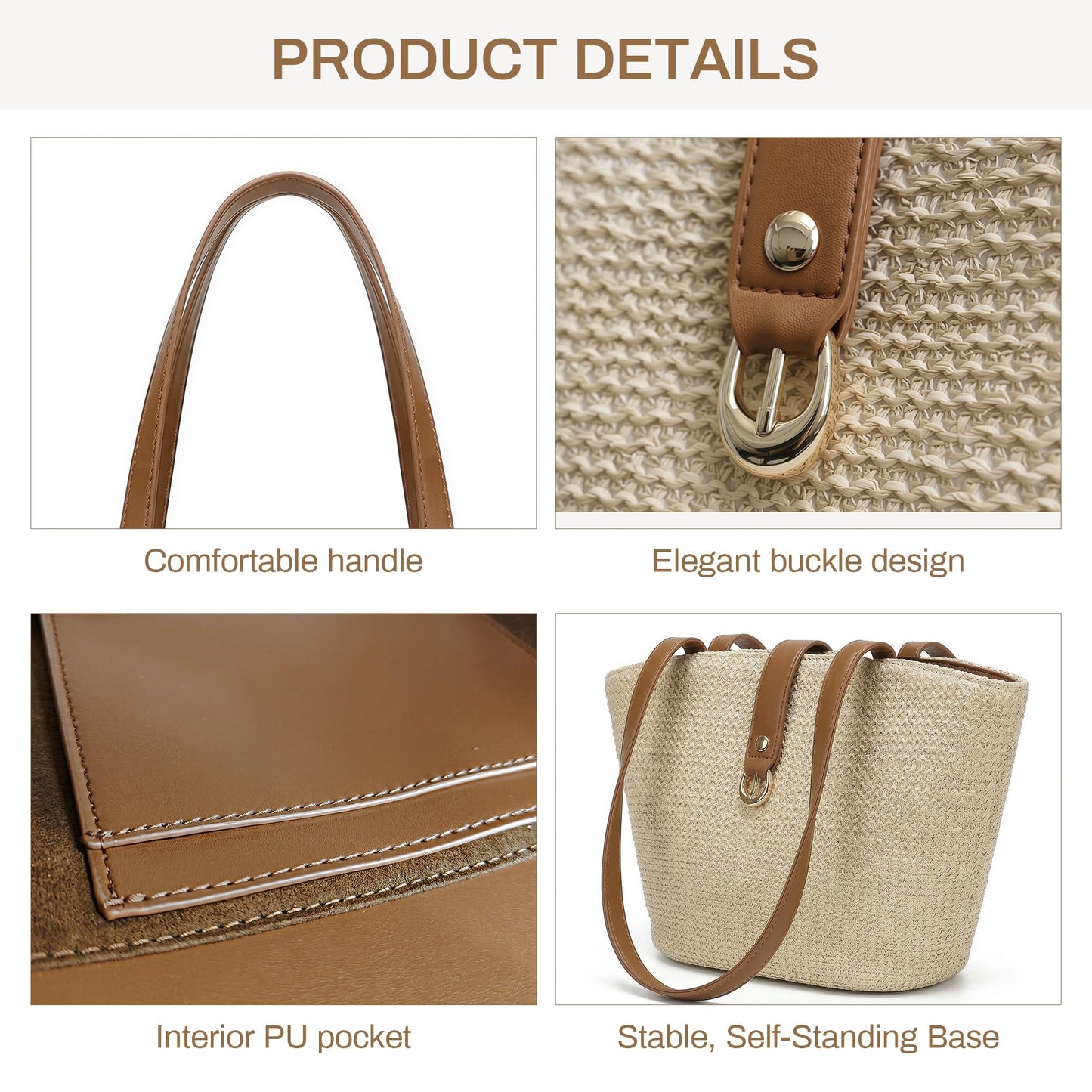 CHUNLI Straw Tote Bag for Women, Woven Raffia Straw Purse, Boho Beach Bag with PU Handle, Summer Vacation Resort Shoulder Bag