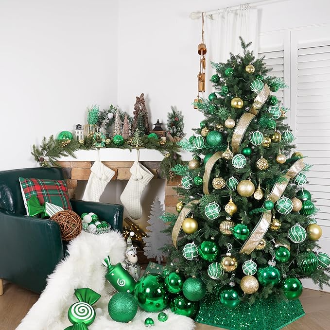 6pcs 3.94" Christmas Ball Ornaments Glitter Shatterproof Christmas Tree Ornaments Sequin Xmas Hanging Balls Decorations for Wedding Party Holiday(Green, 6pc-10cm)