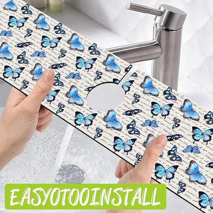 Sink Splash Guard Faucet Mat Watercolor Butterflies Absorbent Fast Drying Mat