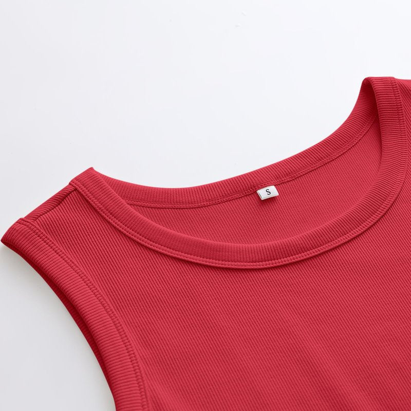 ANRABESS Womens Sleeveless High Neck Tank Tops Fashion Summer Casual Basic Slim Fit Ribbed Racerback Top Shirt Clothes Red-L