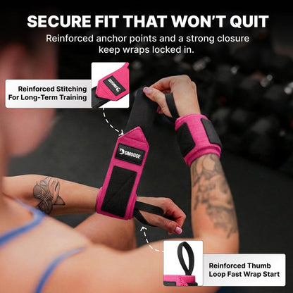 DMoose Wrist Straps for Weightlifting 12 and 18 Inches Thumb Loops with Wrist Support for Workouts Powerlifting Wrist Straps for Weight Lifting Men and Women Pink