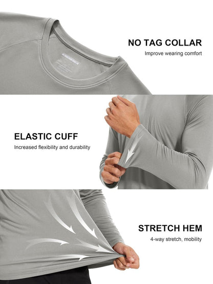MAGCOMSEN Long Sleeve Shirts UV Shirts Sun Shirts Running Workout Shirts UPF 50 Shirts Rashguard for Men Grey,3XL