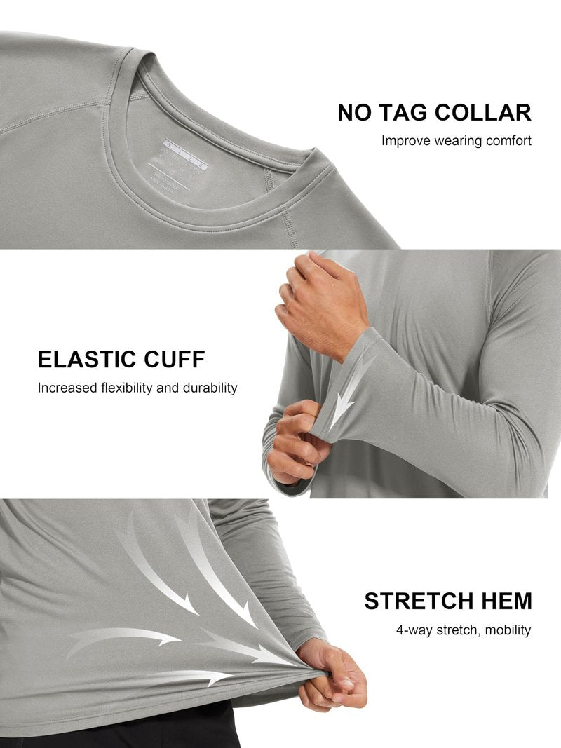 Rashguard for Men Long Sleeve Shirts UV Shirts Sun Shirts Running Shirts Workout Shirts Fishing Shirts Hiking Shirts UPF 50 Shirts Grey