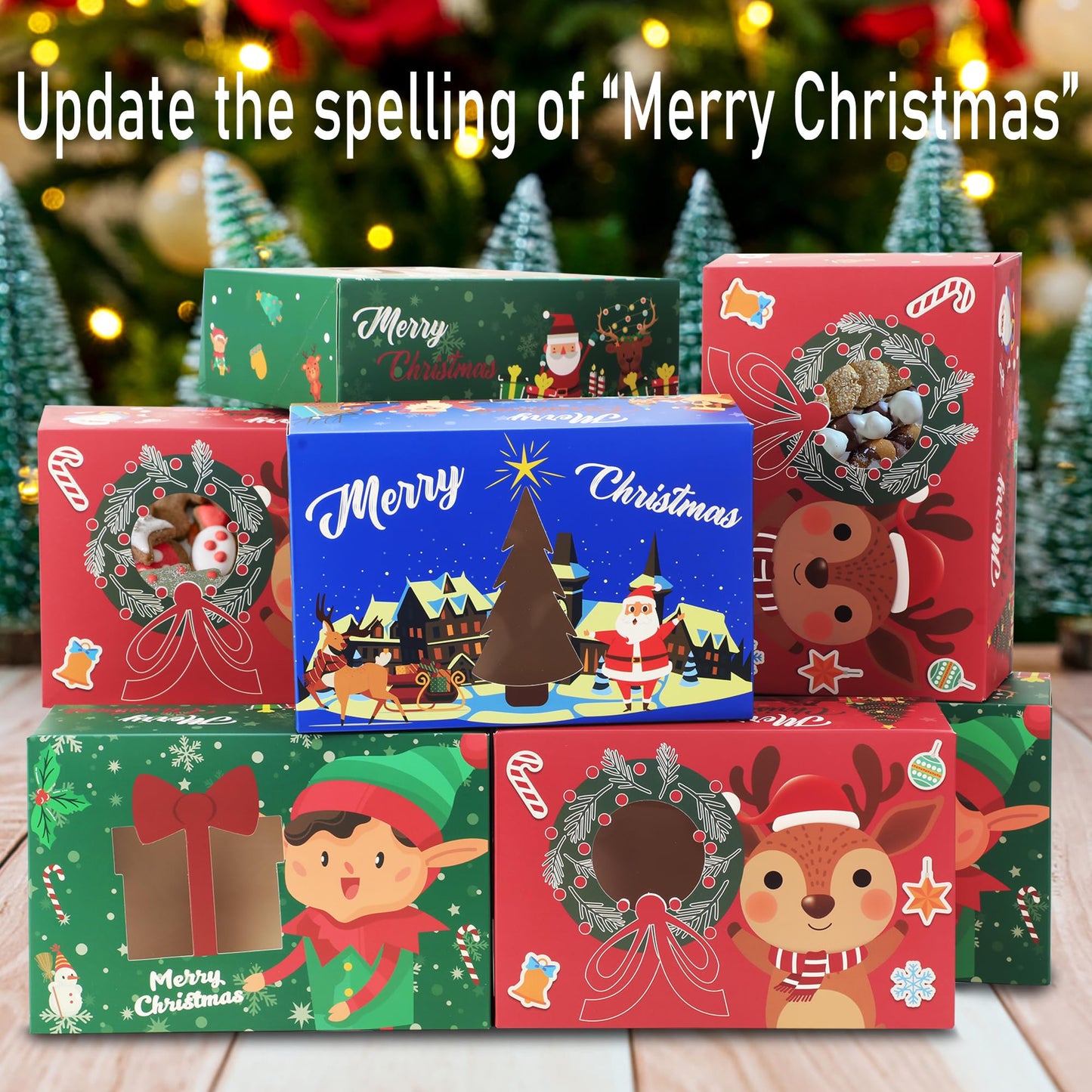 SAITI 24 PCS Christmas Cookie Boxes Bakery Christmas Treat Boxes Christmas Cookie Tins with Lids Christmas Cookie Gift Baking Box for Gift Giving Holiday Party Food Packaging Containers, Update 2025
