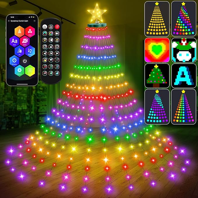 Smart Ring Christmas Tree Lights with Star Topper Indoor Outdoor - 6Ft x 20 Lines String 400 Optimum LED Easy App Control Images Color Changing Timer Remote Waterproof for 5 6 7 Ft Xmas Trees