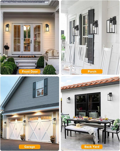 VIANIS Large 2 Pack Outdoor Wall Lights, Dusk to Dawn Black Exterior Garage Lighting Fixture Wall Mount Sconces, Modern Front Porch Lanterns Outside Lights for House, Waterproof Coach Lights Outdoor