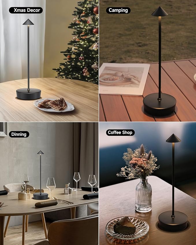 Cordless Led Table Desk Lamp 2 Pack, 7000mAh Battery Outdoor Table Light Waterproof for Restaurant Patio Camping Home Decor, USB-A Output, Brightness Memory, Dimmable