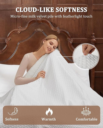 CAROMIO Heated Blanket Throw, Waffle Weave Electric Throw Blanket Fast Heating with LCD Controller, 6 Heat Levels & 4 Hour Auto Shut Off, ETL Certified, Machine Washable, Off White, 50" x 60"