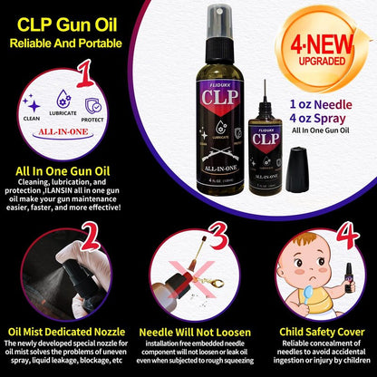 FLIDUKK 9mm Bore Cleaner+ 5oz CLP Oil (Needle+Spray) Gun Cleaning Kits,Gun Cleaning Supplies with Bore Cleaning Snake,Gun Cleaning Patches,6-inch Long Swabs,Gun Brushes,Metal Pick,Gun Cloth,Glove,Box